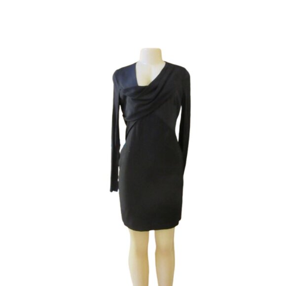 Helmut Lang Size 4 Black Angora Blend Draped Neckline Long Sleeve Dress - Picture 4 of 9